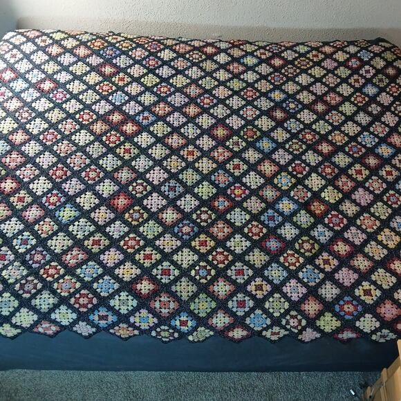 Diagonal Granny Square Multicolor Crochet Afghan Sparkly Yarn Not Bulky - Picture 1 of 6